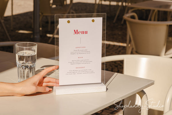 Premium White Wooden/Acrylic Table Menu Stand