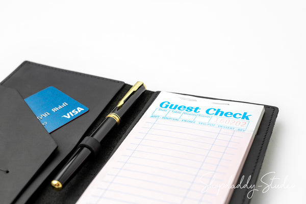 Professional Black Leather Server Book with Pen Loop
