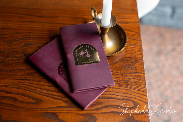 Purple Leather Check Presenter with Pen Loop for Restaurants
