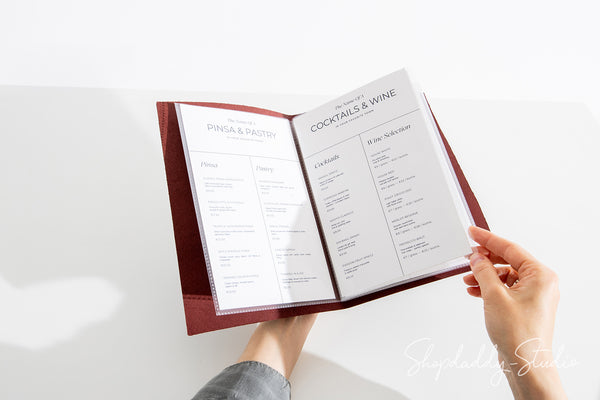 Purple Thick Leather Menu Cover With Plastic Sleeves for Hotels