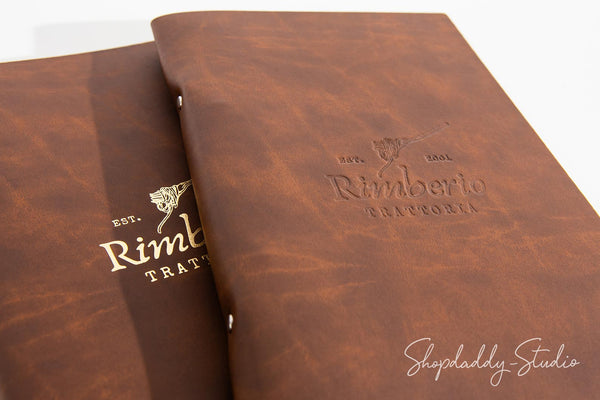 Recycled Antique Brown Leather Menu Book with Rings Mechanism for bar