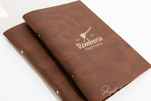 Recycled Antique Brown Leather Menu Book with Rings Mechanism for restaurant