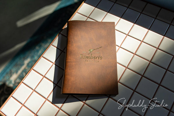 Recycled Antique Brown Leather Menu Folder with Rings Mechanism for bar