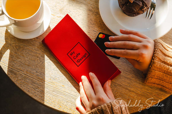 Red Italian Leather Bill Holder with Pen Loop for restaurant