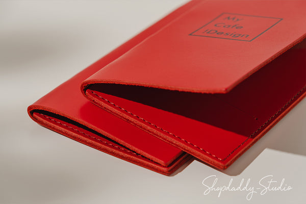 Red Italian Leather Server Booklet with Pen Loop for bar