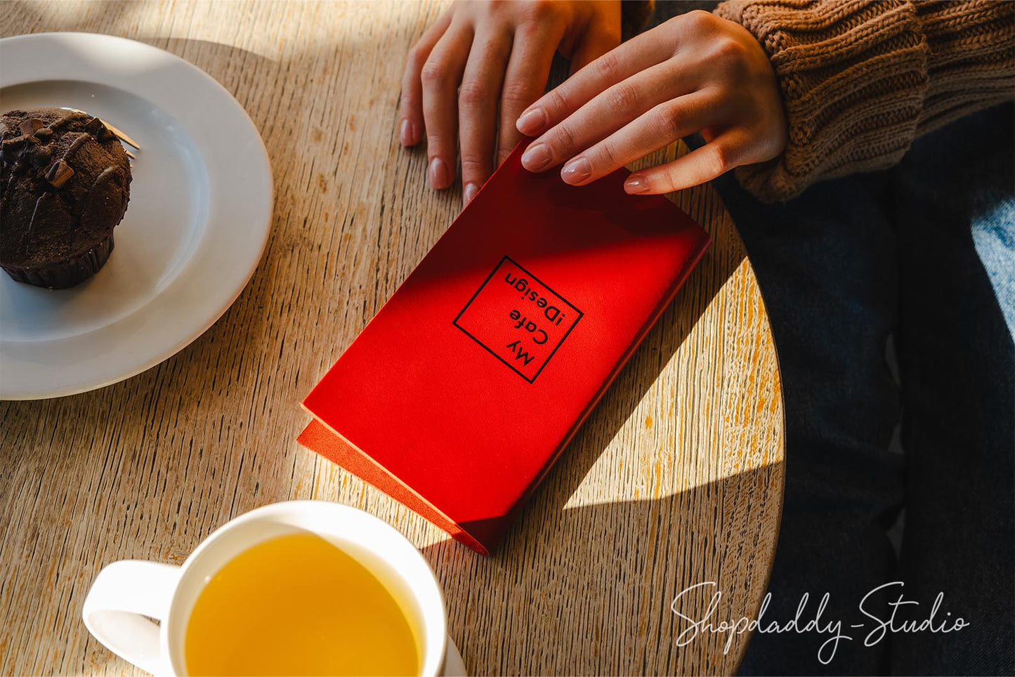 Red Italian Leather Server Booklet with Pen Loop for waiters