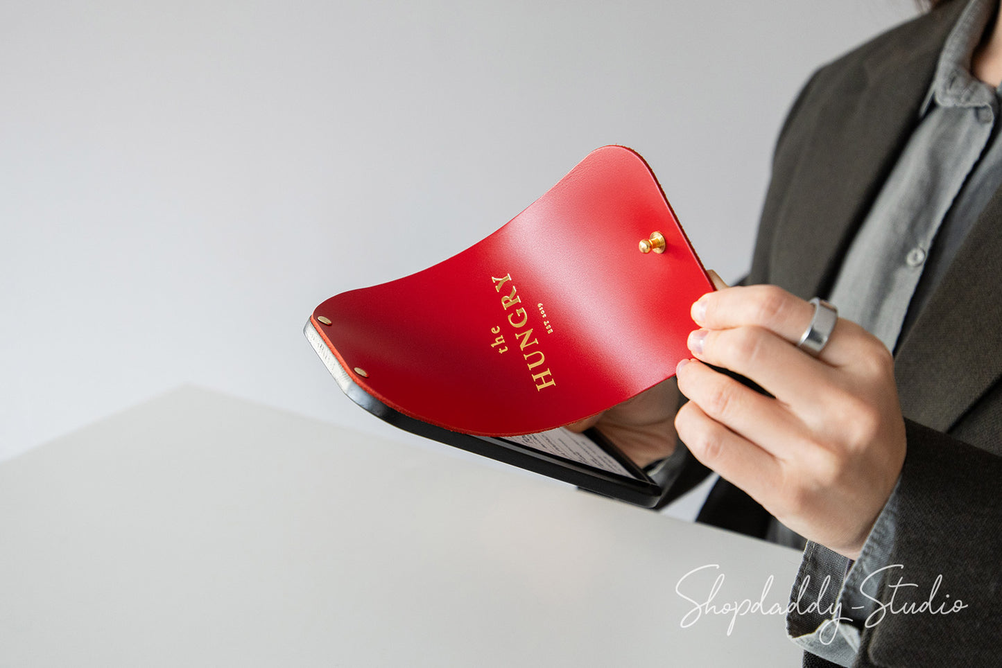 Red Leather / Ashwood Check Presenter for Hotels