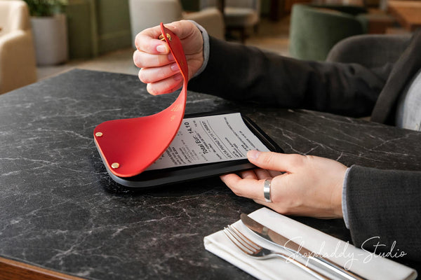 Red Leather / Ashwood Check Presenter for Restaurants