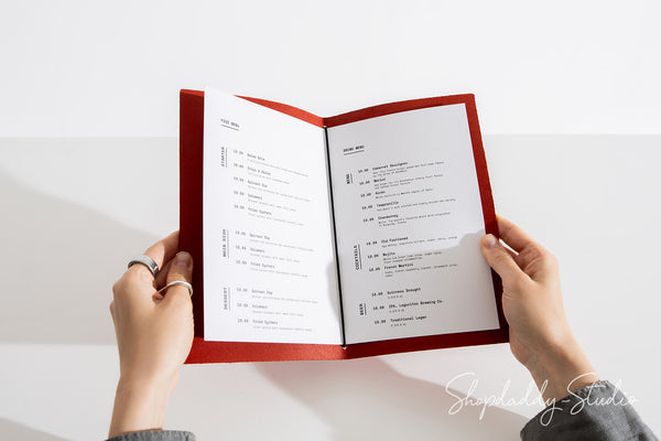 Red Leather Menu Book with Woven Pattern with Custom Logo
