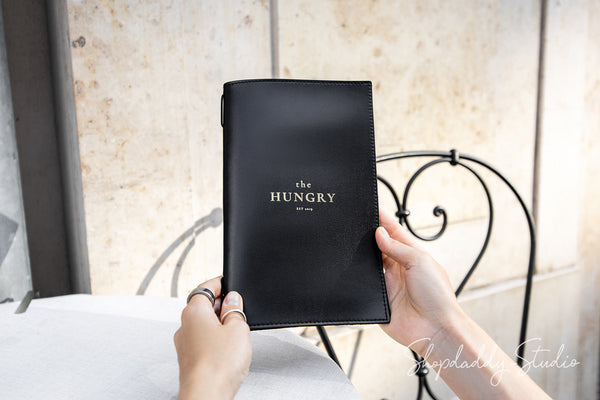 Restaurant Black Menu Cover with Stitching and Elastic Band
