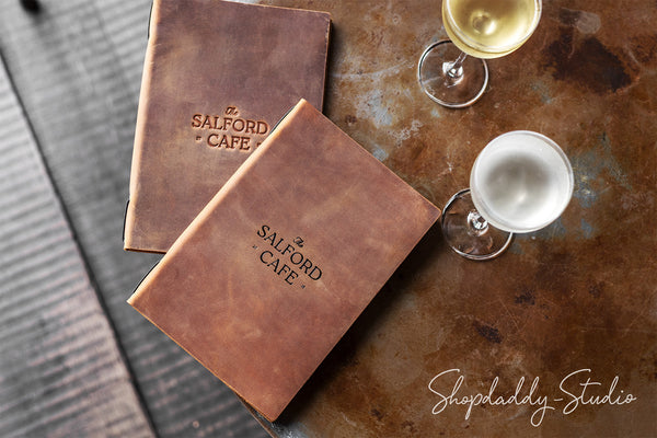 Rusty Double Leather Menu Cover with Corners with logo