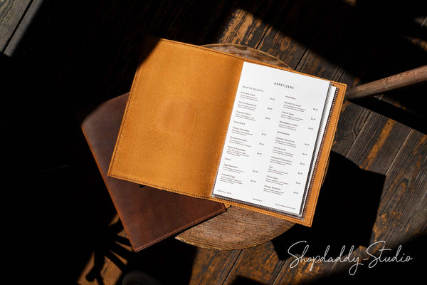 Rusty Leather Menu Folder with Plastic Sleeves