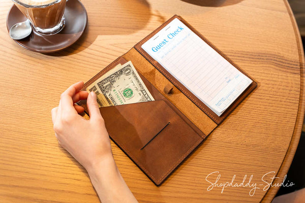 Rusty Leather Server Book with Pen Loop for Cafes and Bars