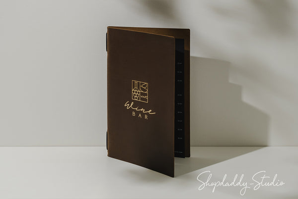 Olive Leather Menu Cover with Elastic Band for Hospitality