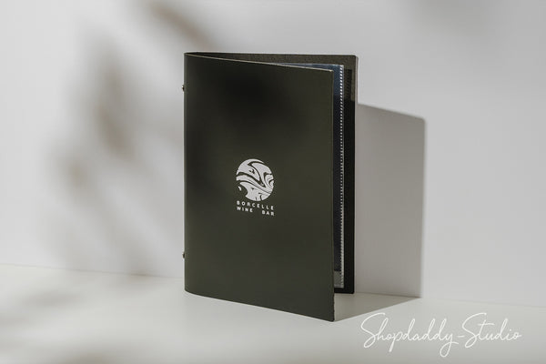 Green Thick Leather Menu Cover With Plastic Sleeves