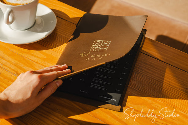 Olive Leather Menu Cover with Elastic Band for Cafes and Bars