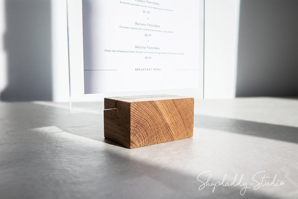 Stylish Acrylic Table Top Display with wood Bar Base