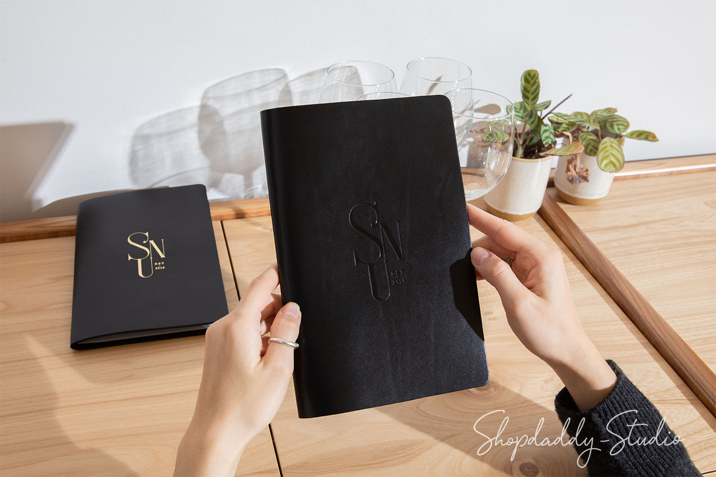 Stylish Black Leather Restaurant Menu Cover Book Minimalist