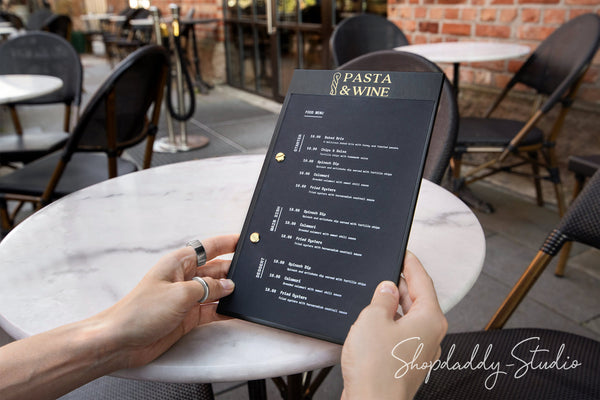 Stylish Black Plywood Menu Board with Logo