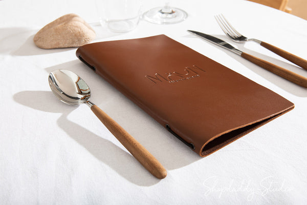 Brown Thick Leather Menu Cover with Elastic Band
