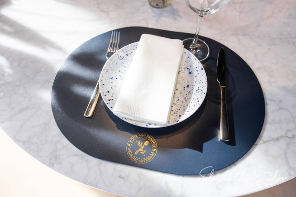Stylish Dark Blue Thick Leather Oval Table Dining Placemat for Restaurants
