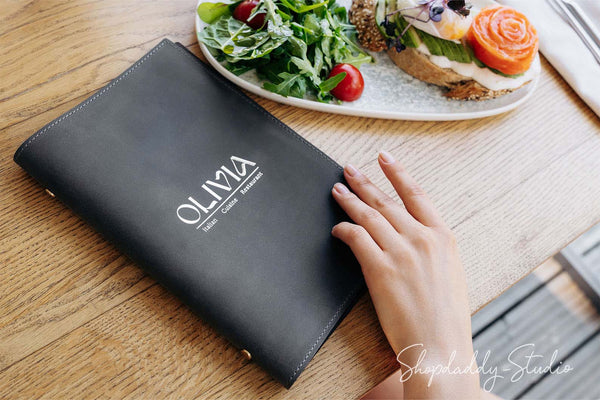 Stylish Leather Menu Cover With Plastic Sleeves for bar