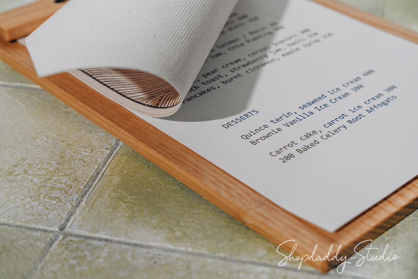 Stylish Menu Board with Leather Lace for breakfast menu