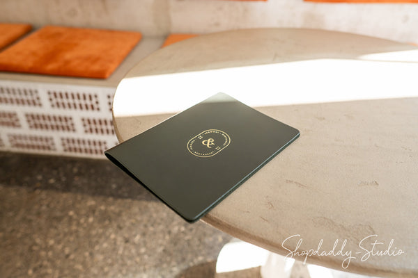 Green Thick Leather Menu Booklet with Plank for restaurant