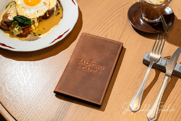 Stylish Rusty Leather Server Book with Pen Loop