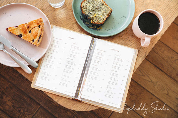 Stylish Wood and Leather Menu Book With Plastic Sleeves for restaurant