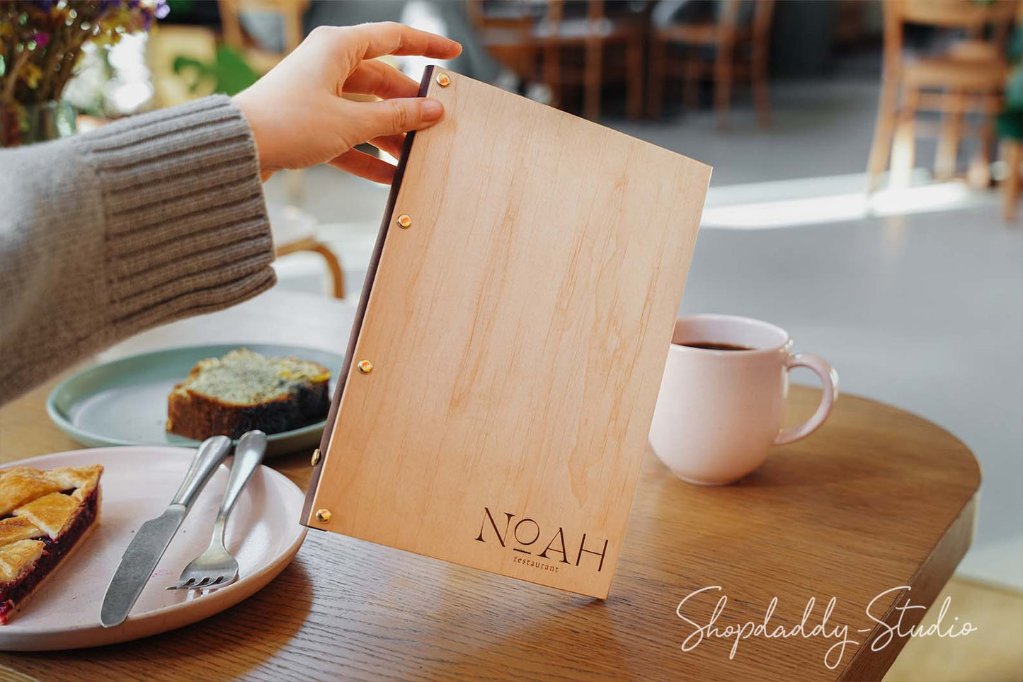 Stylish Wood and Leather Menu Cover With Plastic Sleeves for restaurant