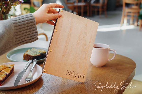 Stylish Wood and Leather Menu Cover With Plastic Sleeves for restaurant
