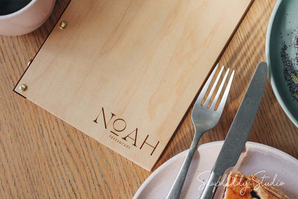 Stylish Wood and Leather Menu Holder With Plastic Sleeves for restaurant