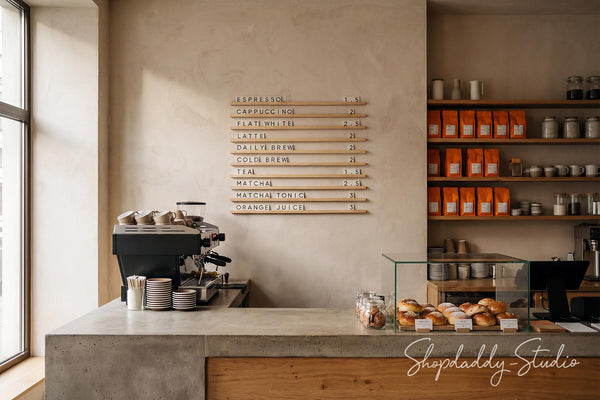 Wall Menu Board With Wooden Rails & Changeable Letters for Cafes and Bars