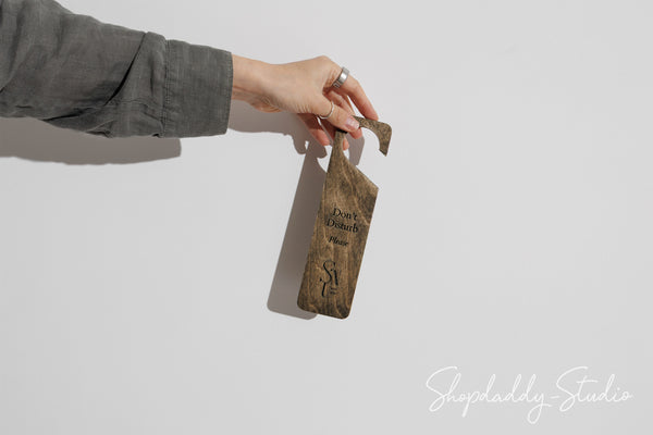 Walnut Double-Sided Wooden Door Hanger with Custom Logo