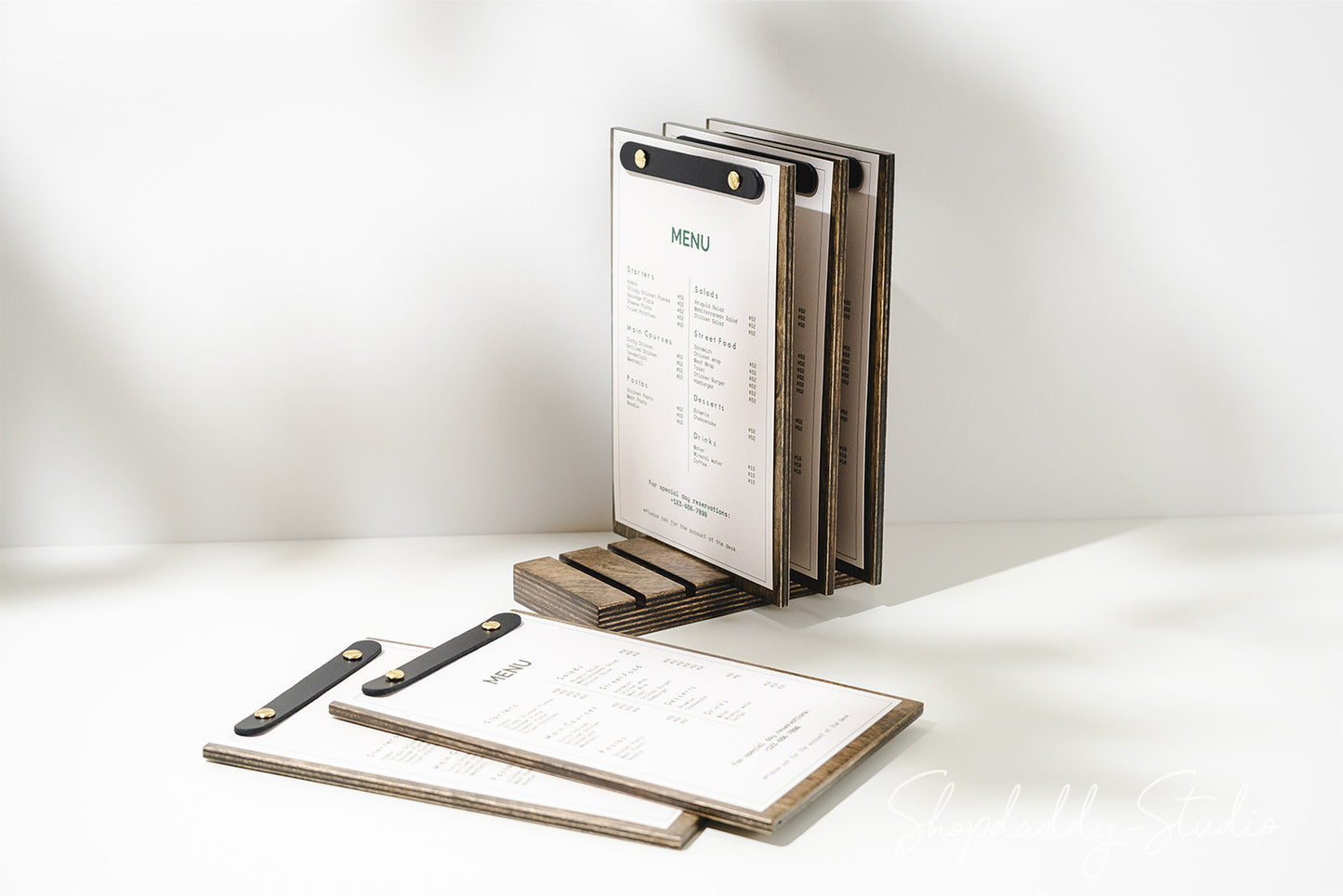 Walnut Menu Board Set With Base (5 Pcs)