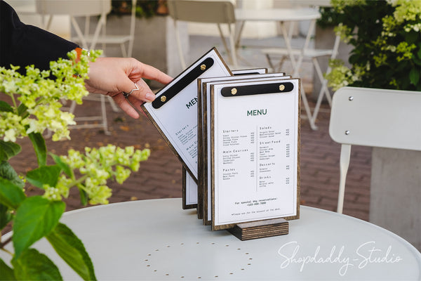 Walnut Menu Board Set With Base (5 Pcs) with logo