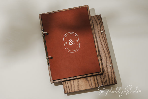 Walnut Menu Holder with Leather Cover and Rings Mechanism in details 2