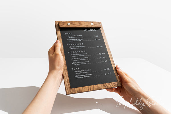 Walnut Wooden Menu Board with Custom Logo