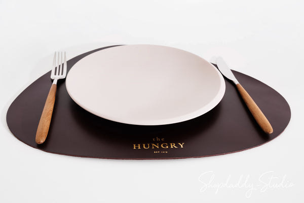 Waterproof Dark Brown Thick Leather Pebble Table Dining Placemat