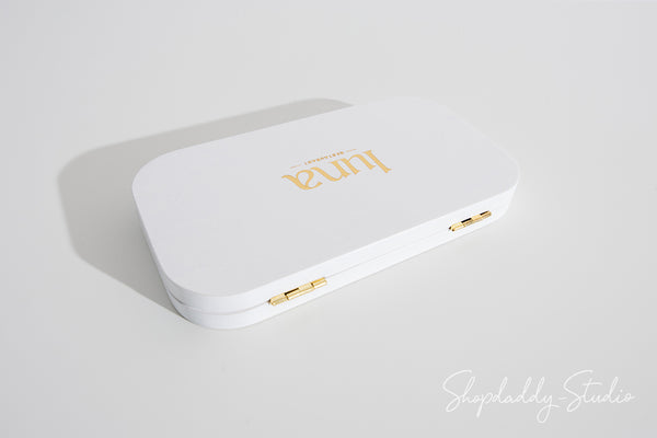 White Oval Wood Check Box With Magnets with logo