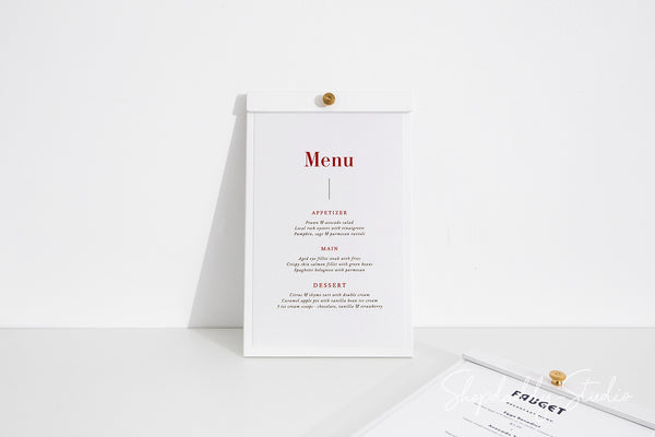 White Plywood Menu Board with Brass Screw in details