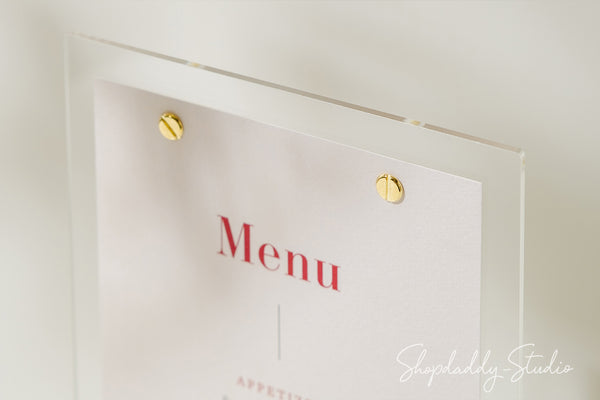 White Wooden/Acrylic Table Menu Stand for Menu Display