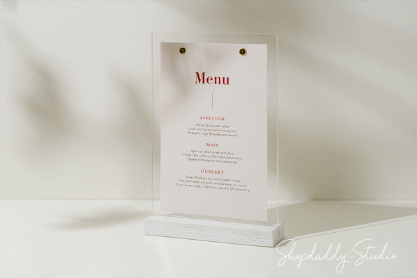 White Wooden/Acrylic Table Menu Stand with Custom Logo