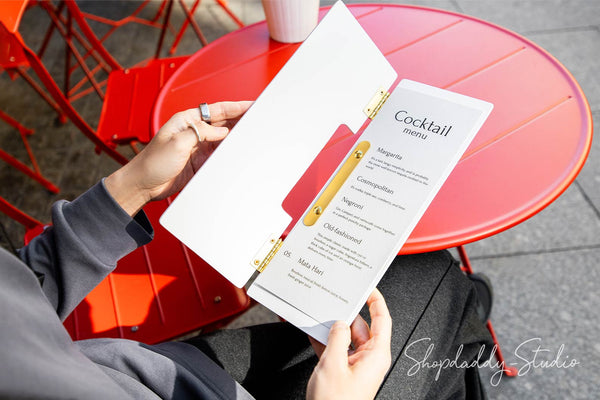 White Wooden Album / Menu Holder with Brass Plank for cocktail