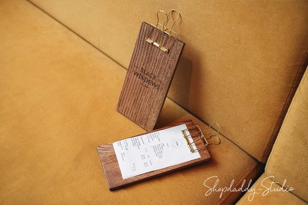 Wood Bill Holder with Golden Binder for cafes