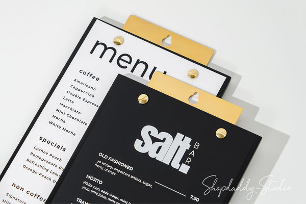 Wood Menu Board With Brass Wall Mount for restaurant