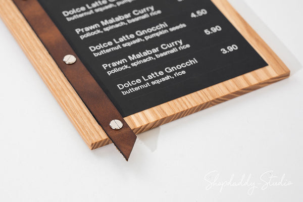 Wood Menu Board With Leather Strap-Loop for bar