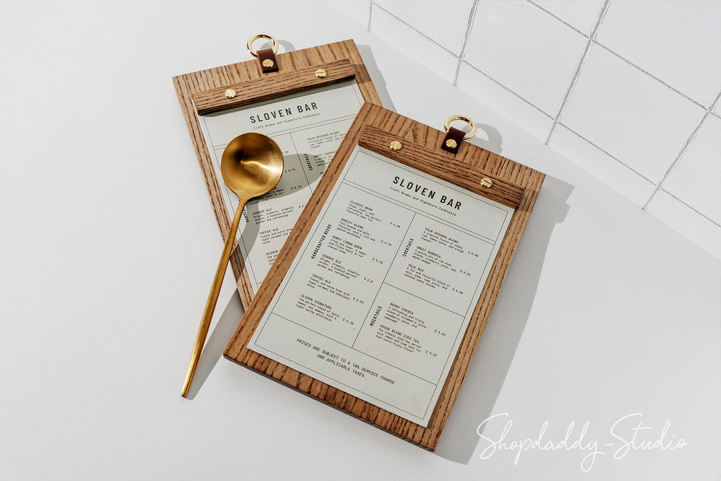 Wood Menu Board with Metal Ring for breakfast menu