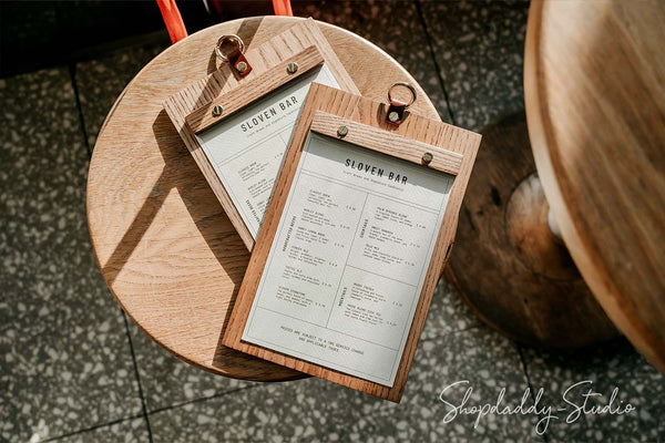 Wood Menu Holder with Metal Ring for bar